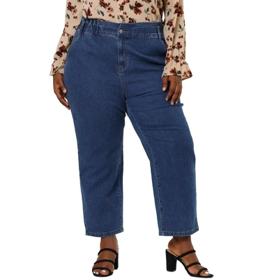 Agnes Orinda Women's Plus Size Pant Pockets Zip Up Button Fly Elastic Waist Denim Jeans 3 Agnes Orinda Women's Plus Size Pant Pockets Zip Up Button Fly Elastic Waist Denim Jeans - Image 3