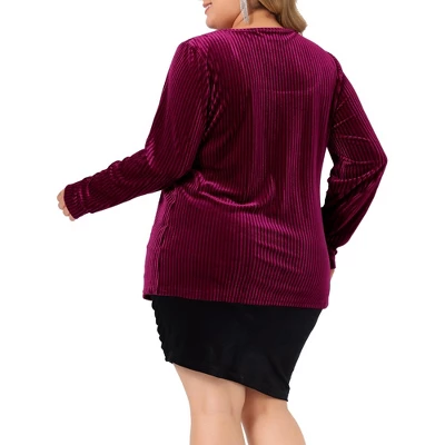 Agnes Orinda Women's Plus Size Ribbed Velvet Textured Elegant Long Sleeve Blouse 3 Agnes Orinda Women's Plus Size Ribbed Velvet Textured Elegant Long Sleeve Blouse - Image 3