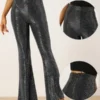 Allegra K Sequin Pants For Women's Sparkle Bell Bottoms Stretch Shiny Flare Pants