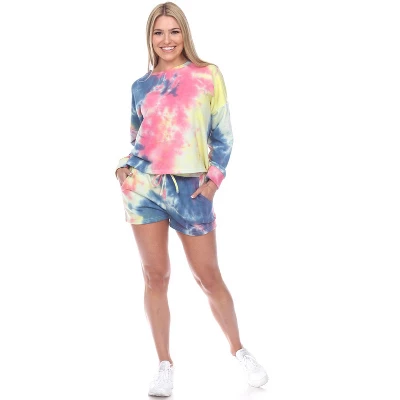 Women's Tie Dye Lounge Top & Shorts Set - White Mark 3 Women's Tie Dye Lounge Top & Shorts Set - White Mark - Image 3
