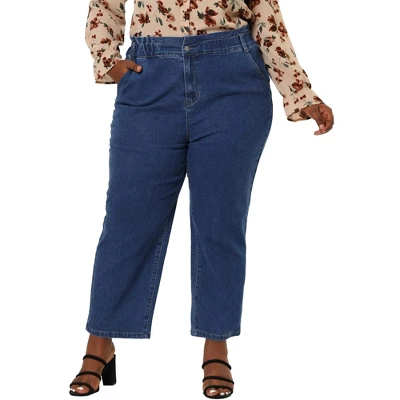 Agnes Orinda Women's Plus Size Pant Pockets Zip Up Button Fly Elastic Waist Denim Jeans 1 Agnes Orinda Women's Plus Size Pant Pockets Zip Up Button Fly Elastic Waist Denim Jeans