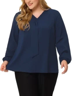 Agnes Orinda Women's Plus Size Office Fashion Long Sleeves Ribbon Front Chiffon Top -Women Clothing Shop GUEST c33e5211 6f25 4d4c 94c3 d175a26a0fd3