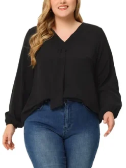 Agnes Orinda Women's Plus Size Office Fashion Long Sleeves Ribbon Front Chiffon Top -Women Clothing Shop GUEST c3b36130 53f1 4bae 9bdf 52f9bc42cc0c