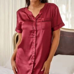 Womens Satin Night Shirt, Boyfriend Style Short Sleeve Sleep Shirt -Women Clothing Shop GUEST c7144d9d 9740 48d3 82f8 653bb8ba5b4c