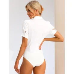 Allegra K Women's Office Button Down One-Piece Short Sleeve Bodysuit Work Shirt -Women Clothing Shop GUEST c7d73f3b a4fd 421f af32 37f6f713436b