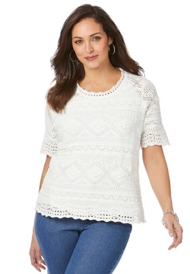 Jessica London Women’s Plus Size Openwork Sweater Pullover 1 Jessica London Women’s Plus Size Openwork Sweater Pullover