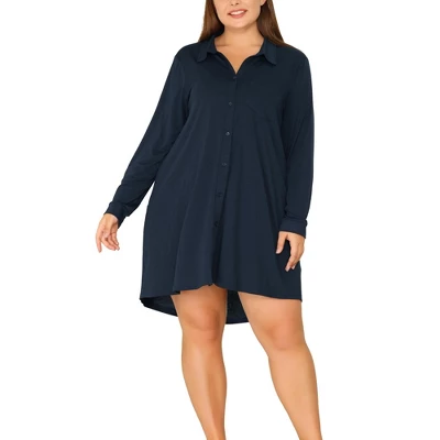 Agnes Orinda Women's Plus Size Solid Long Sleeve Button Down V-Neck Pajama Sleep Shirts 6 Agnes Orinda Women's Plus Size Solid Long Sleeve Button Down V-Neck Pajama Sleep Shirts - Image 6