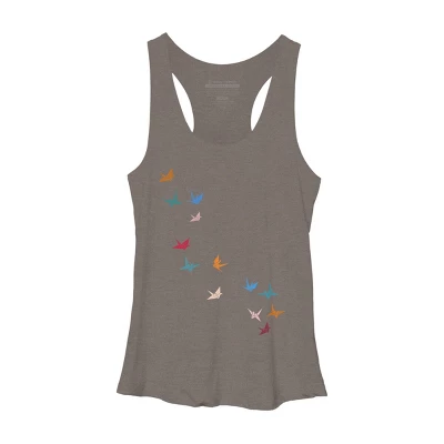 Women's Design By Humans Flying Paper Cranes Birds By Magnussons Racerback Tank Top 4 Women's Design By Humans Flying Paper Cranes Birds By Magnussons Racerback Tank Top - Image 4