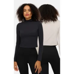 Yogalicious Womens 2 Pack Zenly Evelyn Long Sleeve Mock Neck Crop Top -Women Clothing Shop GUEST c96fac3e 2ef4 4b13 8484 acd239a27e18