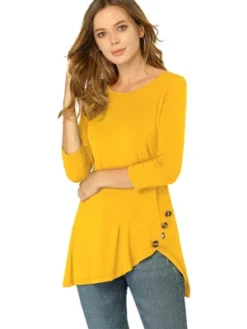 Allegra K Women's 3/4 Sleeve Round Neck Button Decor Casual Stretchy Tunic Tops -Women Clothing Shop GUEST ca233a4c 66d7 4074 9cab 2430de5e40b5