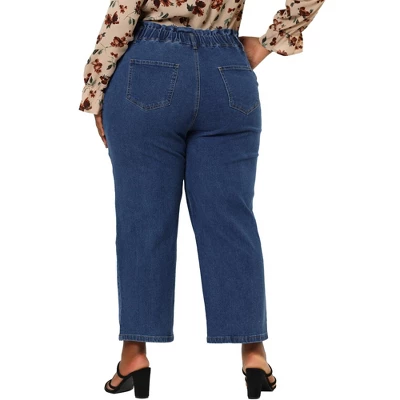 Agnes Orinda Women's Plus Size Pant Pockets Zip Up Button Fly Elastic Waist Denim Jeans 4 Agnes Orinda Women's Plus Size Pant Pockets Zip Up Button Fly Elastic Waist Denim Jeans - Image 4