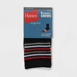 Hanes Originals Women's 6pk Crew Socks - Gray/Black/White 5-9