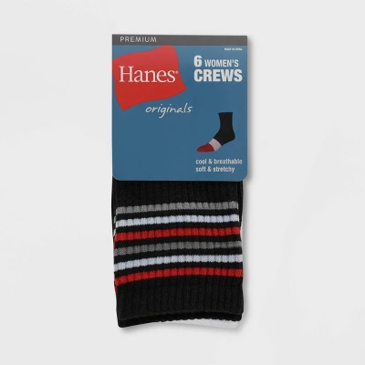 Hanes Originals Women's 6pk Crew Socks - Gray/Black/White 5-9 1 Hanes Originals Women's 6pk Crew Socks - Gray/Black/White 5-9
