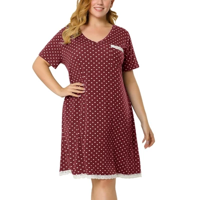 Agnes Orinda Womens Plus Size V Neck Polka Dots Short Sleeve Sleepwear Pajamas Nightgown 9 Agnes Orinda Womens Plus Size V Neck Polka Dots Short Sleeve Sleepwear Pajamas Nightgown - Image 9