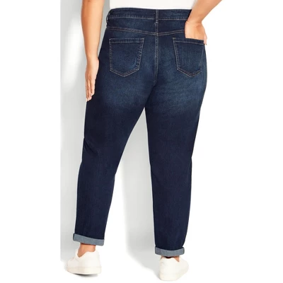 Women's Plus Size Girlfriend Rip Jean Dark Wash - Average | AVENUE 1 Women's Plus Size Girlfriend Rip Jean Dark Wash - Average | AVENUE