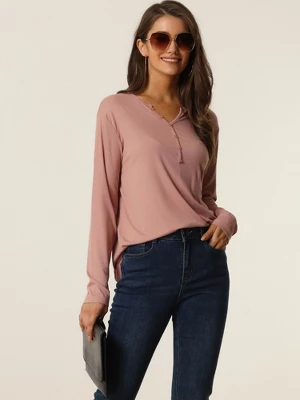 Cheibear Womens Casual V Neck Ribbed Pullover Long Sleeve Sleepwear Tops 2 Cheibear Womens Casual V Neck Ribbed Pullover Long Sleeve Sleepwear Tops - Image 2