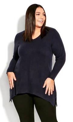 Women's Plus Size Deep Valley V Neck Sweater - Navy | AVENUE 3 Women's Plus Size Deep Valley V Neck Sweater - Navy | AVENUE - Image 3