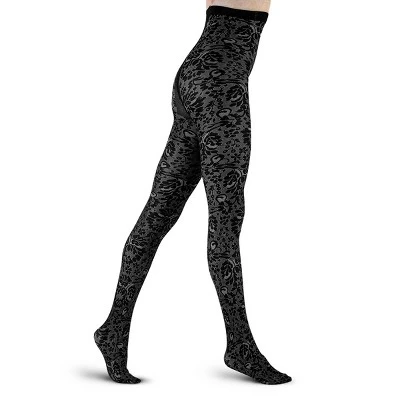 LECHERY Women's Velvety Silky Floral Tights 1 LECHERY Women's Velvety Silky Floral Tights