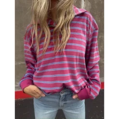 Women's Ascot + Hart Collared Striped Long Sleeve Graphic T-Shirt -Women Clothing Shop GUEST d6a5bb1f 194b 48d8 8e5c 05d0b8f6b1ba