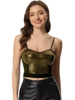 Allegra K Sequined Crop Top For Women's Spaghetti Strap Deep V Party Cami Top -Women Clothing Shop GUEST d824efef 233f 4491 b914 84f02bdaf55a