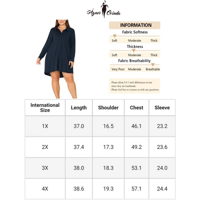 Agnes Orinda Women's Plus Size Solid Long Sleeve Button Down V-Neck Pajama Sleep Shirts 5 Agnes Orinda Women's Plus Size Solid Long Sleeve Button Down V-Neck Pajama Sleep Shirts - Image 5