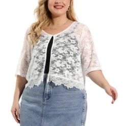 Agnes Orinda Women's Plus Size Sheer Shrug Tops Elbow Sleeve Floral Lace Open Front Shrug Top -Women Clothing Shop GUEST dbbaf245 6bc3 48cd 97bd 673507c1f965