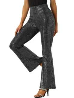 Allegra K Sequin Pants For Women's Sparkle Bell Bottoms Stretch Shiny Flare Pants -Women Clothing Shop GUEST dd260e3b 615e 4236 8e98 5dc6591f586d