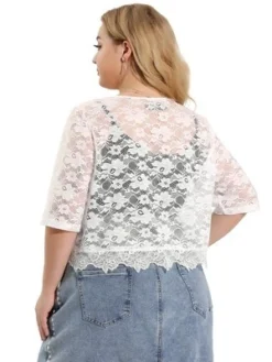 Agnes Orinda Women's Plus Size Sheer Shrug Tops Elbow Sleeve Floral Lace Open Front Shrug Top -Women Clothing Shop GUEST e0ed5e46 0bd9 4818 acad 58f584b84609