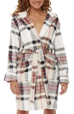 Women's Classic Plush Hooded Robe, Short Fleece Plaid Bathrobe With Hood -Women Clothing Shop GUEST e239b983 32bf 4577 bdd3 60ee84b8db77