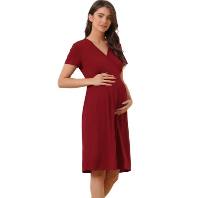 Cheibear Womens Tie Back Casual V-Neck Maternity Short Sleeve Lounge Dress 5 Cheibear Womens Tie Back Casual V-Neck Maternity Short Sleeve Lounge Dress - Image 5