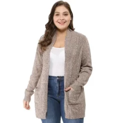 Agnes Orinda Women's Plus Size Winter Outerwear Open Front Knit Sweater Cardigan