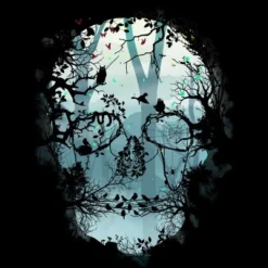 Junior's Design By Humans Dark Forest Skull By Sitchko T-Shirt