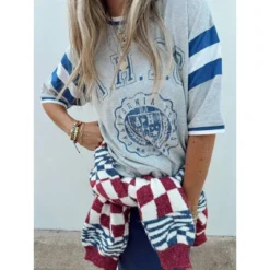 Women's Ascot + Hart Varsity Elbow Sleeve Graphic T-Shirt - Gray -Women Clothing Shop GUEST e9e45845 07fc 4651 982e 5537d1f2c5d5