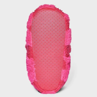 Women's Checkered Faux Fur Booties With Poms And Grippers - Pink 3 Women's Checkered Faux Fur Booties With Poms And Grippers - Pink - Image 3