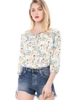 Allegra K Women's Bow Tie Round Neck 3/4 Raglan Sleeve Floral Blouse Tops -Women Clothing Shop GUEST ea579dd2 0775 471b a56c ade6de950963