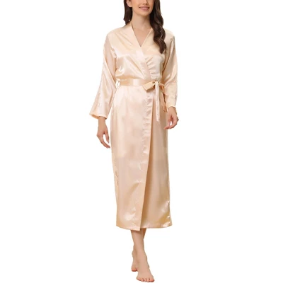 Cheibear Women's Satin Robe Lace Trim Long Sleeve Bridesmaid Gown Bathrobe 7 Cheibear Women's Satin Robe Lace Trim Long Sleeve Bridesmaid Gown Bathrobe - Image 7