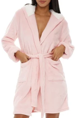 Women's Classic Plush Hooded Robe, Short Fleece Bathrobe With Hood 20 Women's Classic Plush Hooded Robe, Short Fleece Bathrobe With Hood -Women Clothing Shop GUEST ebcc9e9c a629 4f8b 92d3 b3222de6de70