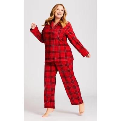 Women's Plus Size Fleece Check Sleep Top - Red | AVENUE 1 Women's Plus Size Fleece Check Sleep Top - Red | AVENUE