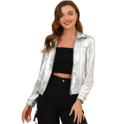 Allegra K Women's Track Holographic Shiny Long Sleeve Metallic Zip Front Jacket 18 Allegra K Women's Track Holographic Shiny Long Sleeve Metallic Zip Front Jacket -Women Clothing Shop GUEST f650b1ba a20c 4db9 9933 da4ca08412dc
