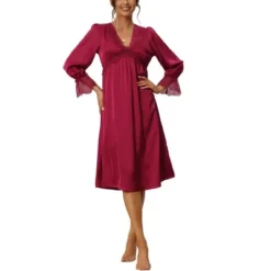 Cheibear Womens Satin Nightgowns Long Sleeve Lace Trim V-Neck Pajama Dress -Women Clothing Shop GUEST fb794895 831e 47e9 a816 e786221795ff