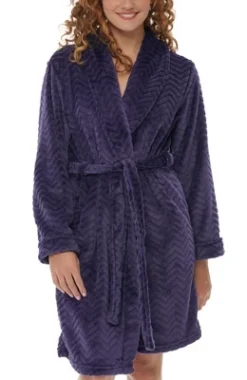 Women's Warm Soft Plush Fleece Bathrobe, Knee Length Robe, Chevrons -Women Clothing Shop GUEST fd446bba 601e 4bf0 a0c1 e729226446c4